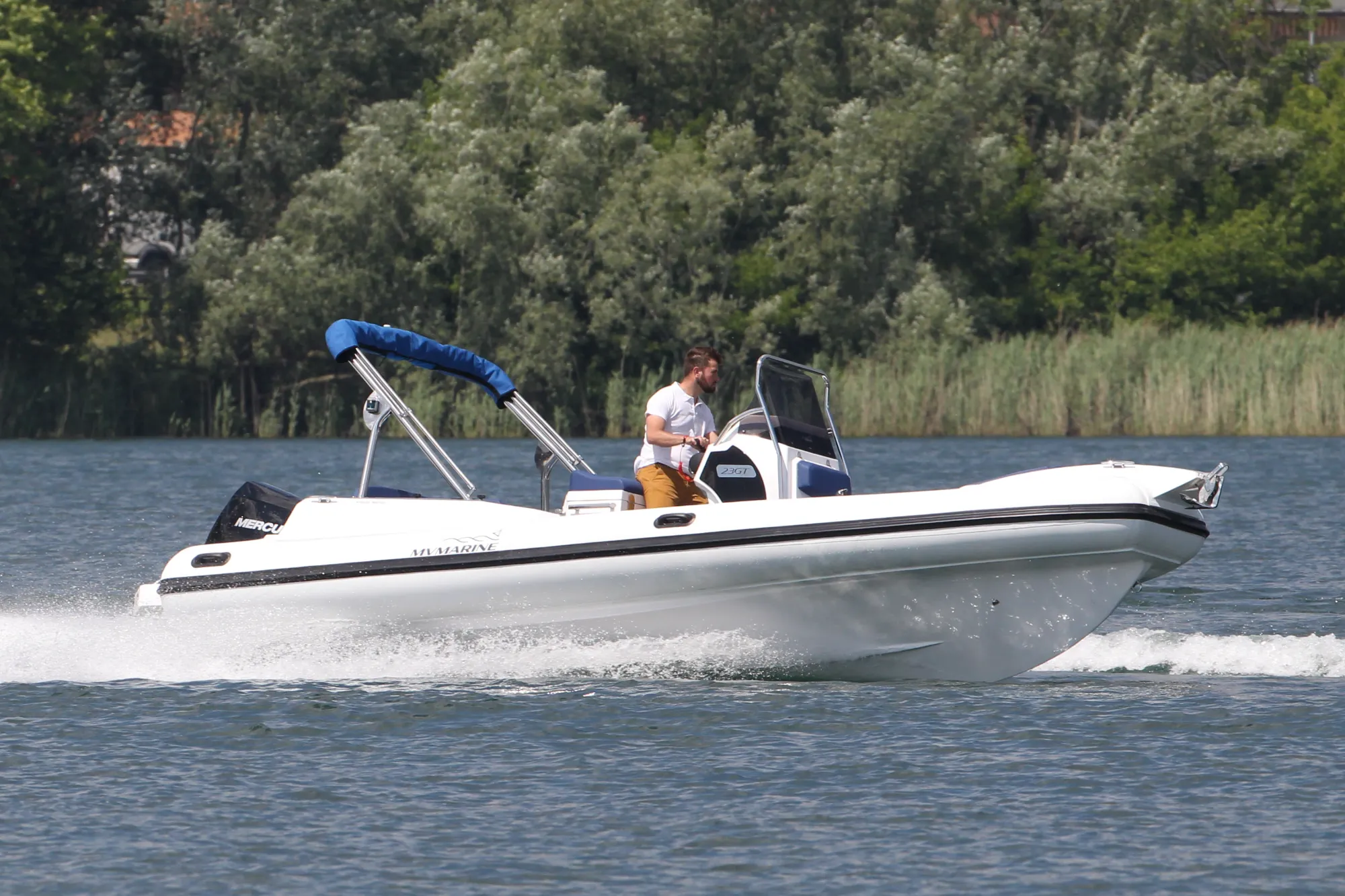 MV 23GT RIB under way, side profile