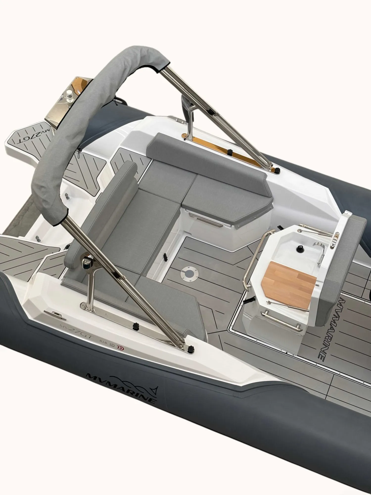 MV 27GT RIB aft dinette seating and console